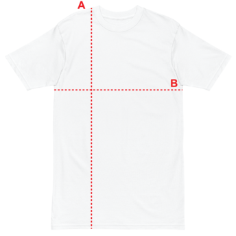 T-shirt measurement diagram showing A length and B width