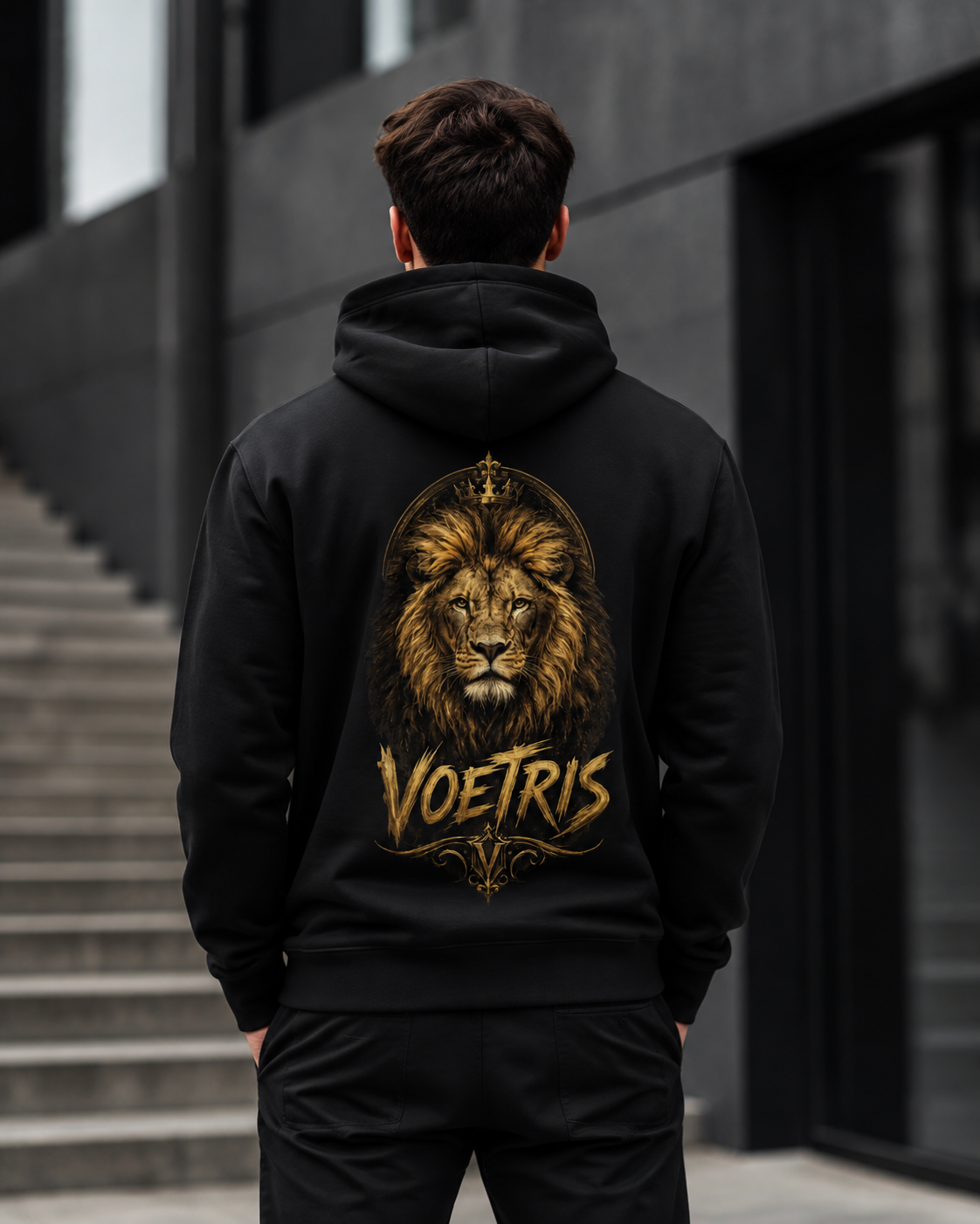 Voetris Crowned Lion Unisex Hoodie – Black view 9