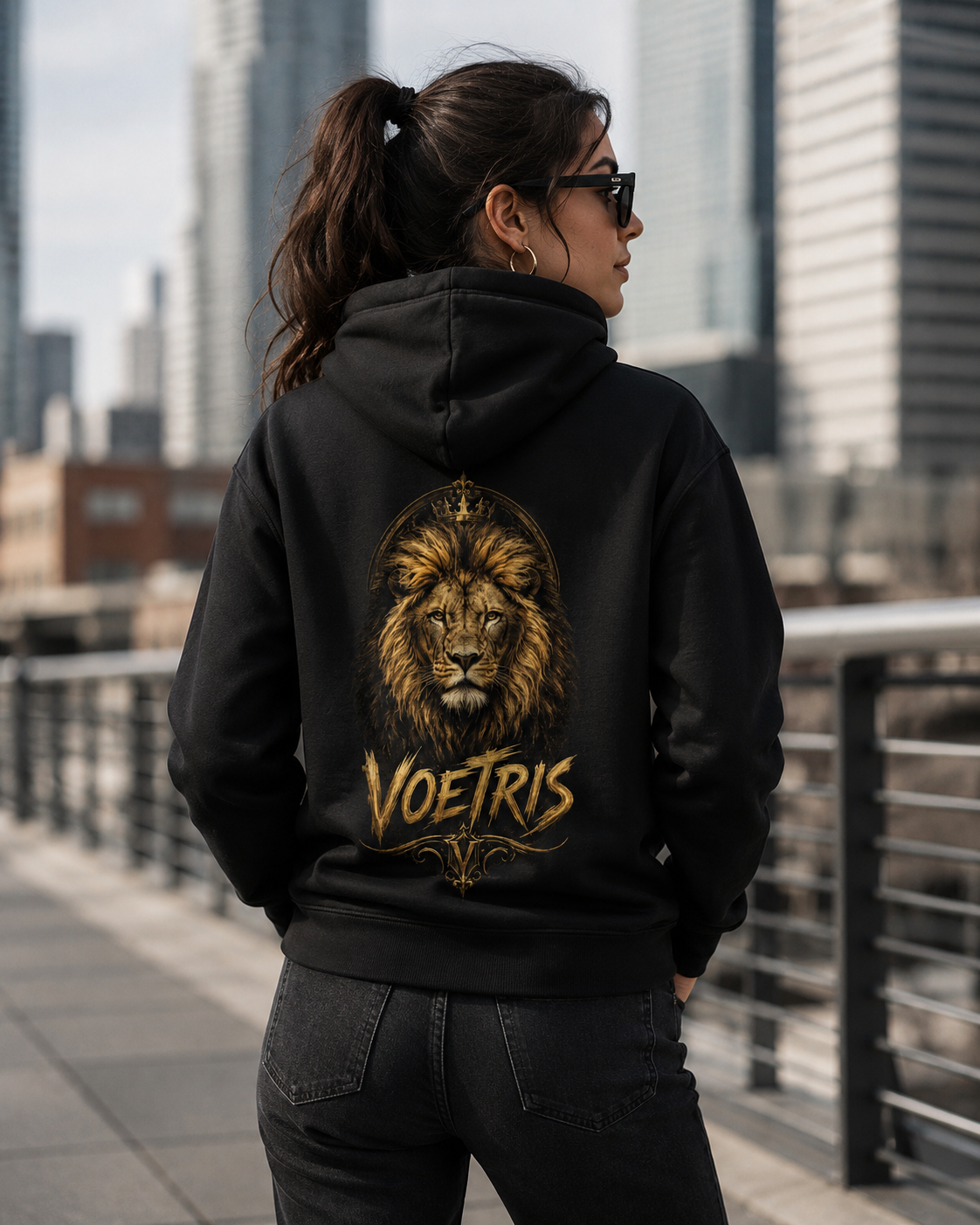 Voetris Crowned Lion Unisex Hoodie – Black view 3