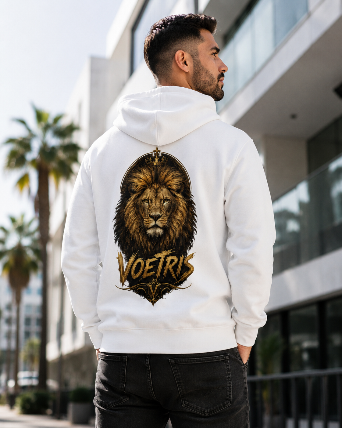 Voetris Crowned Lion Unisex Hoodie – Black view 4