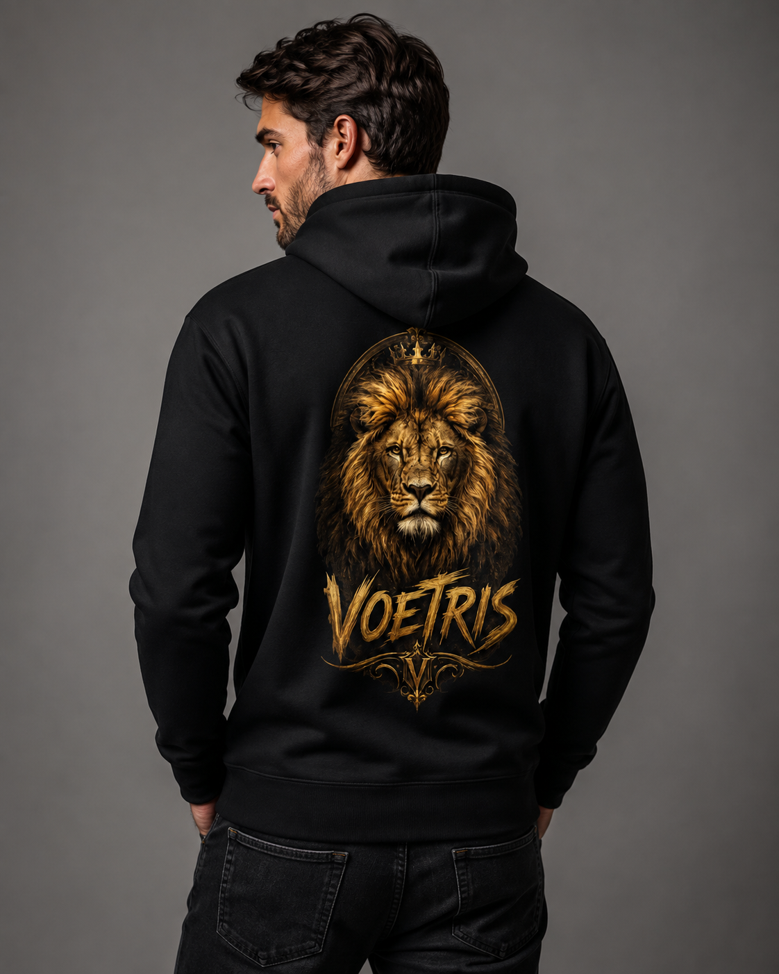Voetris Crowned Lion Unisex Hoodie – Black view 5
