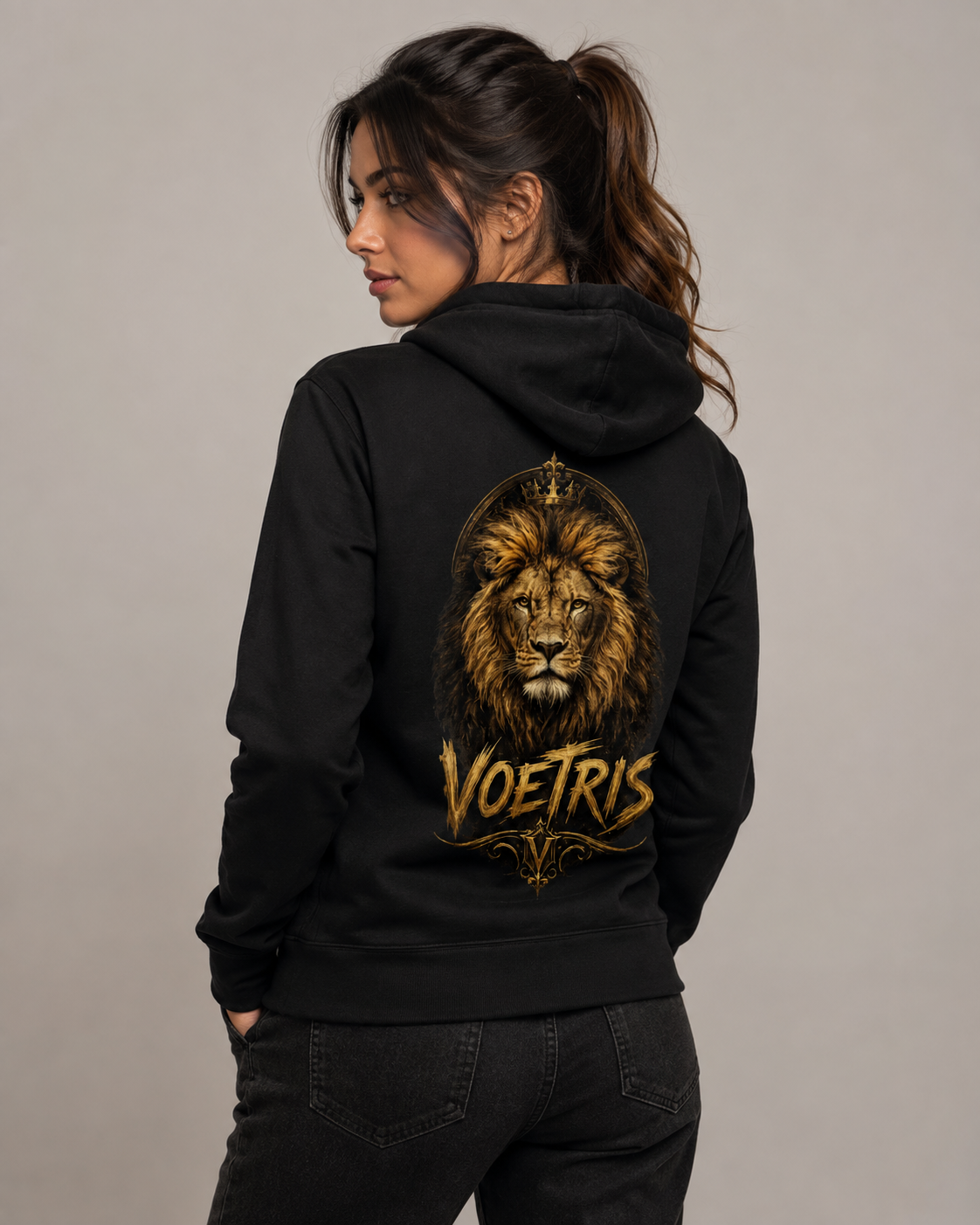Voetris Crowned Lion Unisex Hoodie – Black view 6
