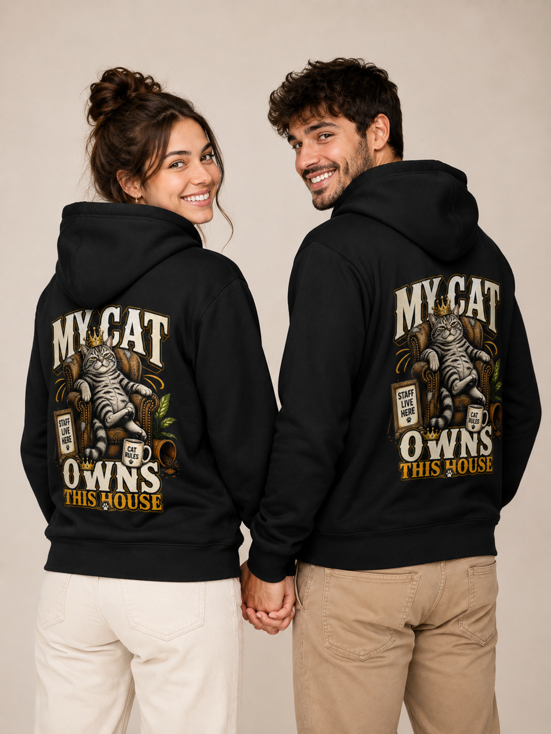 Voetris My Cat Owns This House Hoodie – Unisex Premium Pullover view 4